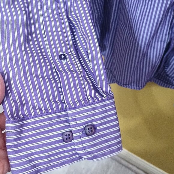 Cinch Long Sleeve Button Up Purple Striped Cotton Shirt XXL Western - Picture 5 of 6